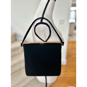 Vintage MM Morris Moskowitz Black Felt & Gold Top Handle Shoulder Bag